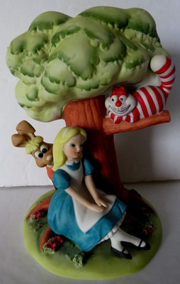Disney Alice In Wonderland Figurine Under Tree with Rabbit Cheshire Cat Detailed