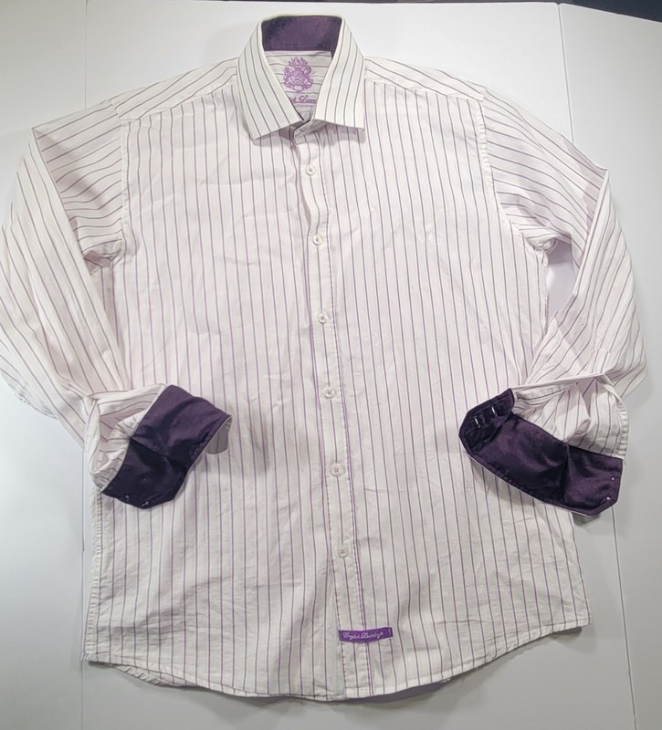 English Laundry Mens Striped Dress Shirt Purple Button Down Size 16 34/35