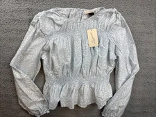 Universal Thread Blouse Womens Medium Blue Floral Long Sleeve Peplum Lightweight