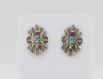Sterlingsilber natürlicher Amethyst, Blautopas & Peridot Ohrstecker 3/4'' x 1/2''