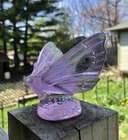 VTG Fenton Art Glass Pink/Rose Iridescent Butterfly Figurine Flower Base 4”