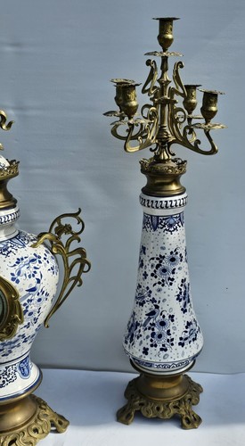 Delft Blue And White Clock Set Graniture Timepiece Movement Impressive Size 80cm - Picture 6 of 24