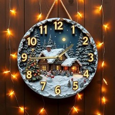 Snowy Cottage Christmas Wall Clock
