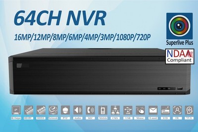 SuperLive Plus 16MP 4K 64CH NVR For IP Network Cameras 8x SATA NDAA Compliant