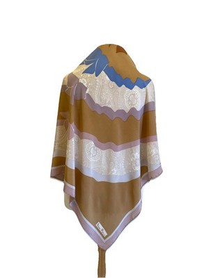 AS10# Auth NINA RICCI Paris Silk Scarf VTG Paisley Abstract Waves Gold Pink Blue