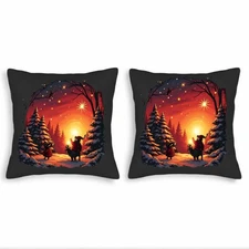 Set of 2 18x18in Throw Pillow Covers - Magical Winter Scene with Snowy Landscape