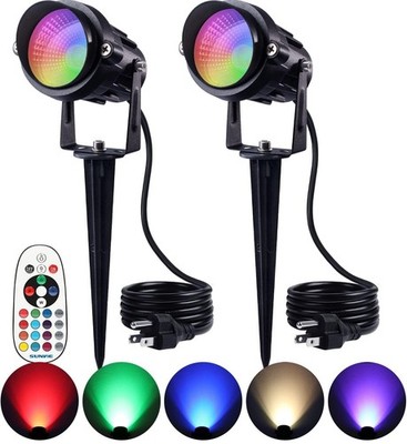 2-Pack RGBW Spotlight Outdoor 12W LED Color Changing Landscape Lights with Re...
