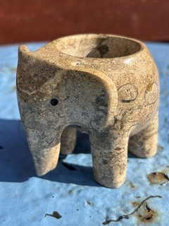 Himalayan Fossil Stone Marble Elephant Tea Light Candle Holder Cream / Brown.