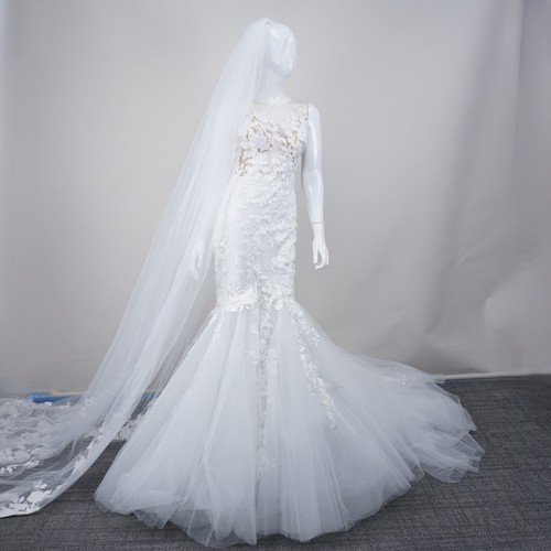Oksana Mukha Meerjungfrau Brautkleid Kleid & Grand Cathedral Schleier - Elfenbein Größe US 6