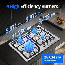 24" Gas Cooktop Stove Top 5 Burners LPG/NG Dual Fuel Stainless Steel