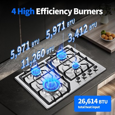 #ad 24quot; Gas Cooktop Stove Top 5 Burners LPG NG Dual Fuel Stainless Steel $103.90