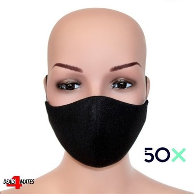 50 Stück Stoff Gesichtsmaske schwarz wiederverwendbar waschbar atmungsaktiv Mundbedeckung