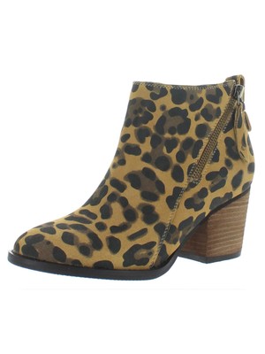 AQUA COLLEGE Womens Brown Nancy Almond Toe Block Heel Leather Booties 8 M