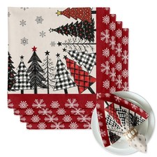 Buffalo Plaid Christmas Tree Cloth Napkins Set 18x18 Inch Holiday Dinner Napkin