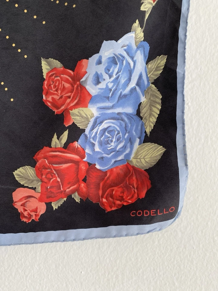 CODELLO Bufanda Mujer Seda Negra Niños con Estampado Floral 20"/20"  Foto 2 de 4