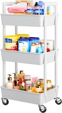 3 Tier Rolling Cart Organizer, Plastic Rolling Cart with Lockable Wheels 