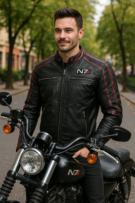 Commander Shepard N7 Mass Effect 3 Gaming Black Cosplay Real Leather Jacket