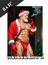 A handsome Santa Claus with a bare chest, gay art print, Christmas poster - 2630