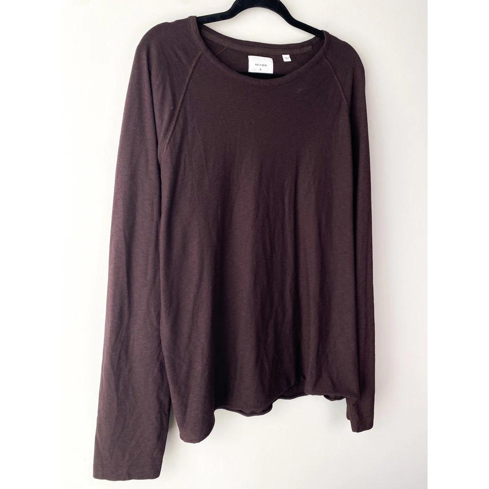 Billy Reid Para Hombres Indio Manga Redonda Raglán XL Ron Pasas Marrón Informal Dobladillo Enrollado Foto 4 de 4