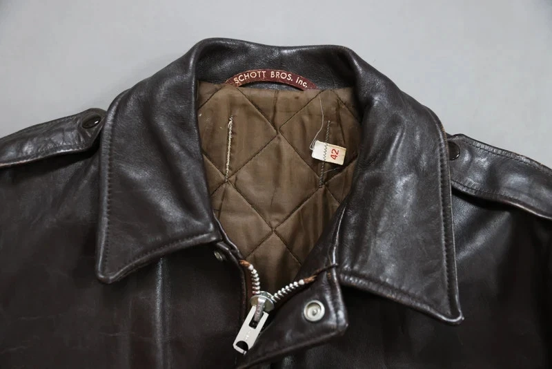 Chaqueta de cuero de bombardero de vuelo marrón vintage años 70 Schott IS-674-MS Steerhide A2"L