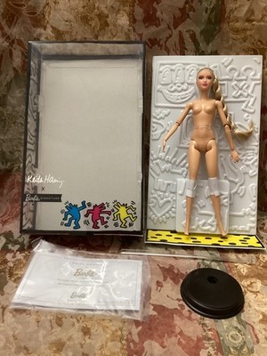 NUDE BARBIE DESIGNER KEITH HARING GODDESS ARTICULATED DOLL BOX COA STAND
