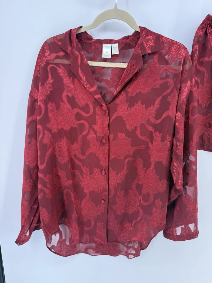 De Colección Victoria's Secret Conjunto Pantalones Cortos Botones L/S Pequeño Etiqueta Dorada Rojo Semi Transparente Foto 2 de 4