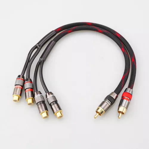 Pair RCA Male to 2 RCA Female Plug Audio Speaker Adapter Y Splitter Cable New - Picture 2 of 5