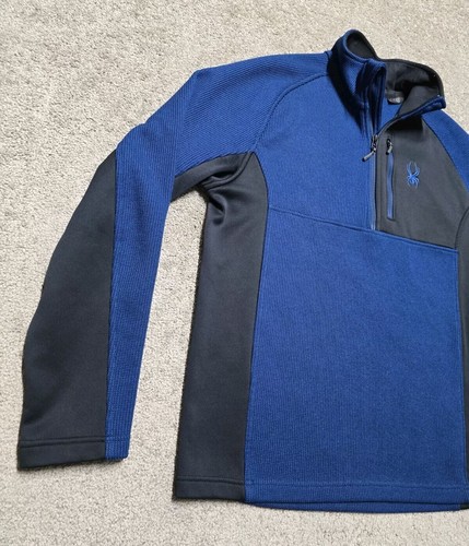 Spyder Pullover Mens Medium Blue 1/4 Zip Sweater Knit Fleece Jacket Outdoor - Picture 8 of 18