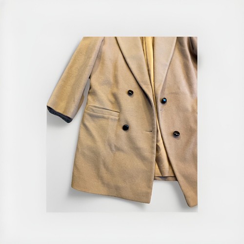 Vtg Forecaster Pea Coat Wmn 6 Tan Wool Trench Double Breasted Lined Mid Length - Picture 2 of 9