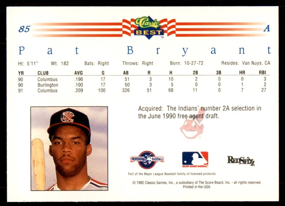 1992 Classic Best Pat Bryant Baseball Cards #85 - Image 2 of 2