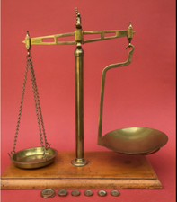 Antique brass sweet shop scales - G.Story Chelmsford