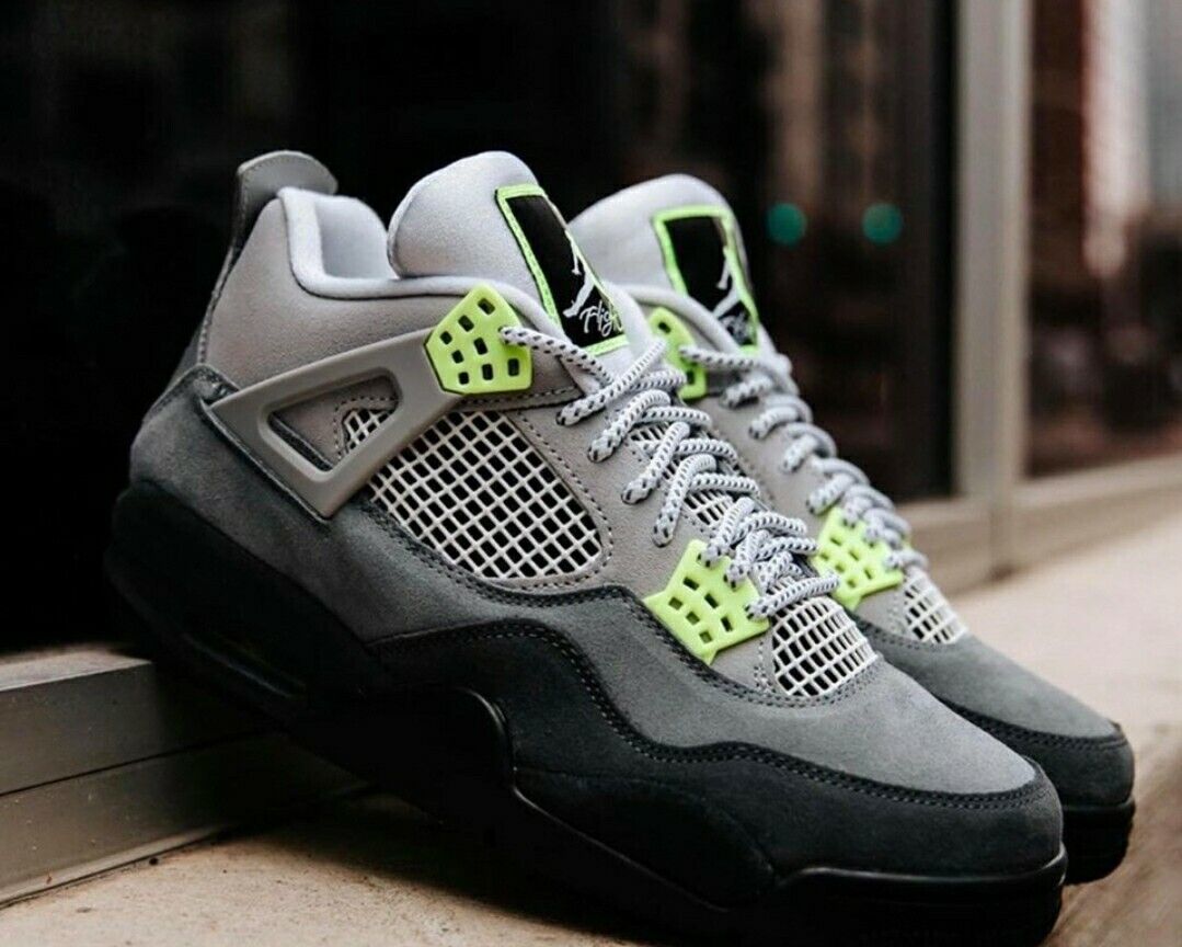 Nike Air Jordan 4 Retro SE Cool Grey NEON Women Sz 6 : Men Nike Air Jordan 4 Retro SE Cool Grey NEON Women Sz 6 : Men