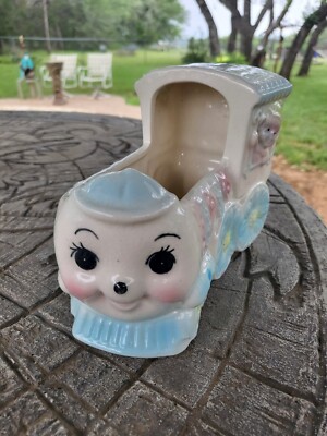 Vintage 60's CERAMIC BABY TRAIN PLANTER CERAMEX DEL NORTE MEXICO NURSERY DECOR