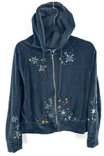 Michael Simon Jacket Womens Small Full Zip Velour Embroidered Beaded Hoodie
