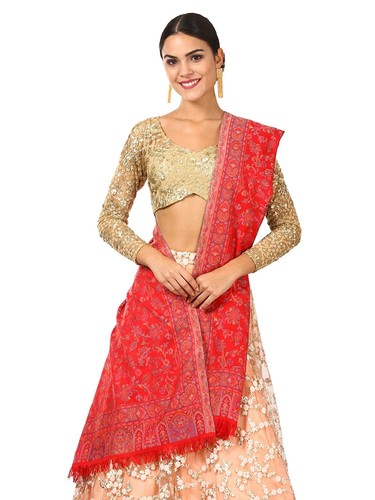 Womens Kaani shawl, Faux Wool, Woven Jacquard Design with woven Kashmiri shawl - Picture 6 of 8