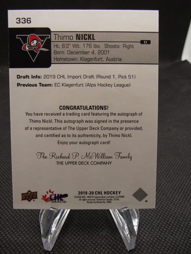 2019-20 Upper Deck CHL Autographs #336 Thimo Nickl A - Picture 2 of 2