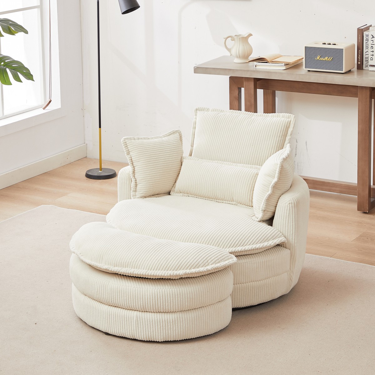 Corduroy Upholstered Swivel Chair Accent Round Barrel Chair