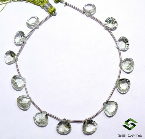 44.62 CTS Natural Green Amethyst Heart Fancy Cut Faceted Beads Stone Size 10 mm