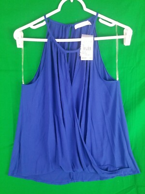 Lush Nordstrom Women's Size Small Blue Strappy Open Front Sleeveless VNeck Tank 