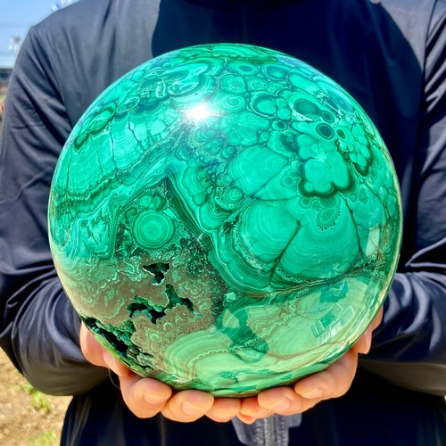 15.9LB Rare Natural Malachite Quartz Hand Carved Sphere Crystal Healing - Picture 9 of 14