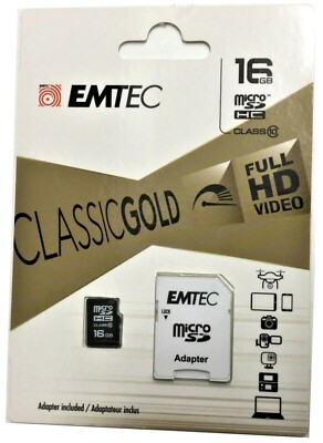 Emtec Classic Gold 16GB Micro SD Karte HC Class 10 mit Adapter