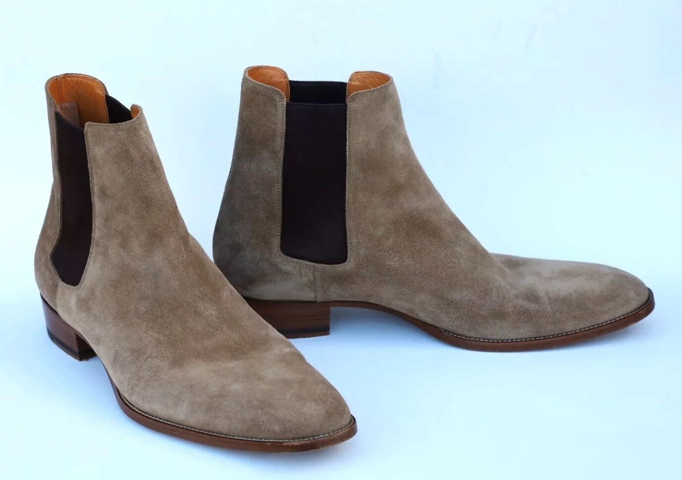 Stivali Saint Laurent Wyatt Chelsea taglia 45 US 12 in camoscio marrone Sigaro