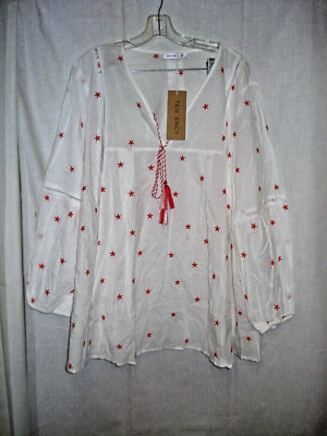 NWT's TENDANCY White BOHO SHIRT w RED Embroidered STARS Size 2x