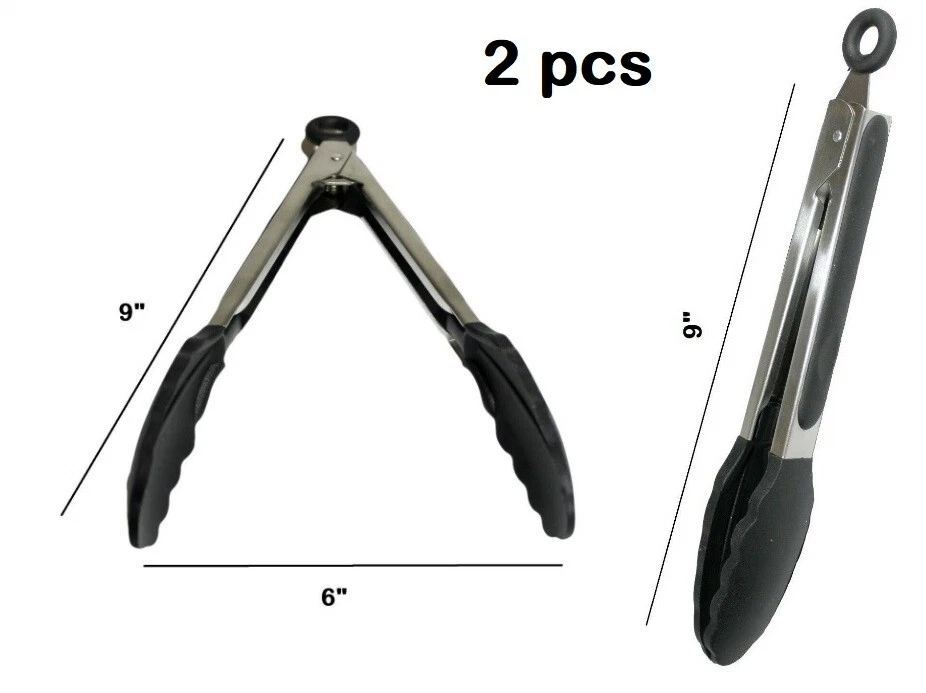 Pinzas de agarre de silicona WINCO-9" acero inoxidable resistente al calor hasta 600°F (2 piezas) Foto 2 de 4