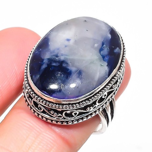 Blue Sodalite Gemstone 925 Sterling Silver Handmade Jewelry Ring Size 9 (US) - 第 1/1 張圖片