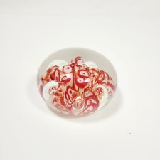 Vintage Art Glass Paperweight red and white swirls smooth bottom hand blown