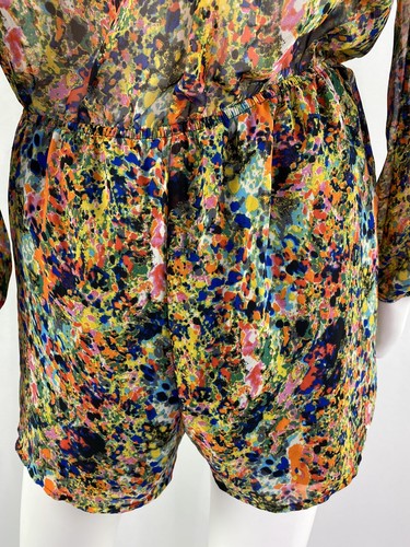 Phanuel Romper Boho Colorful Floral Long Sleeve Short Leg Faux Wrap Size M - Picture 10 of 11