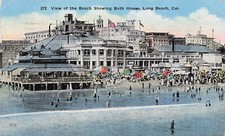 Long Beach CA Bath House near The Pike Amusement Park 1920s Vtg Postcard D59