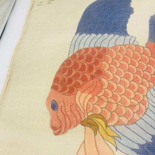 Vintage Hand Painted Needlepoint Pattern Large Koi Fish Japanese Asian Zen - Picture 6 of 9