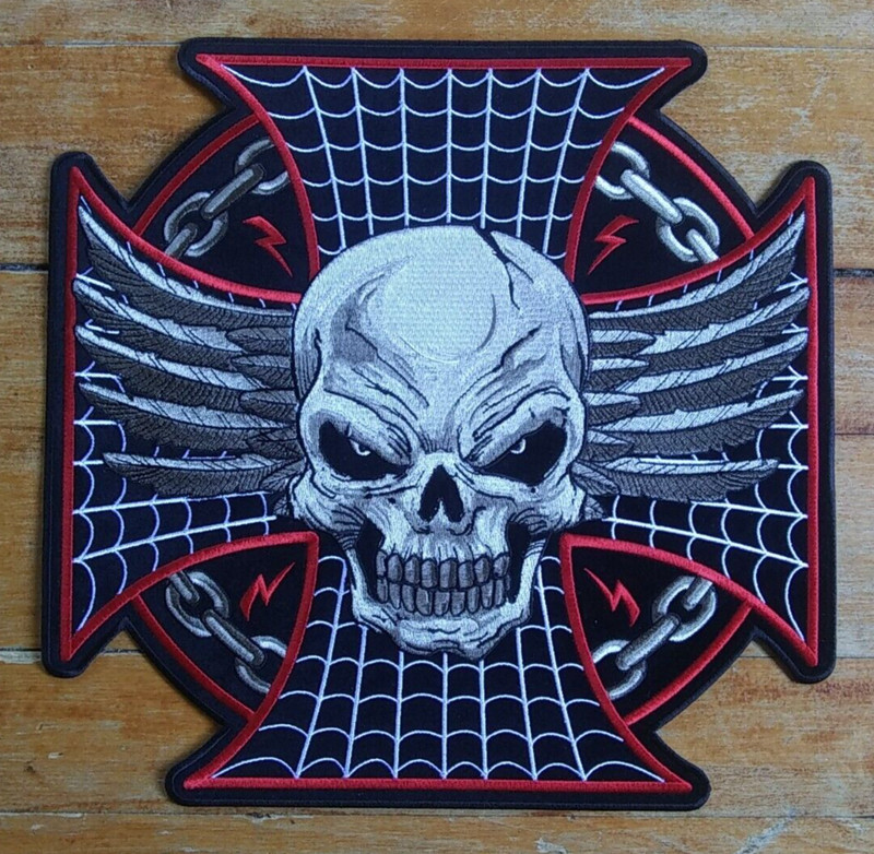 Patch LARGE Death Skull & Cross Embroidered BIKER MOTORCYCLE Back Patch
